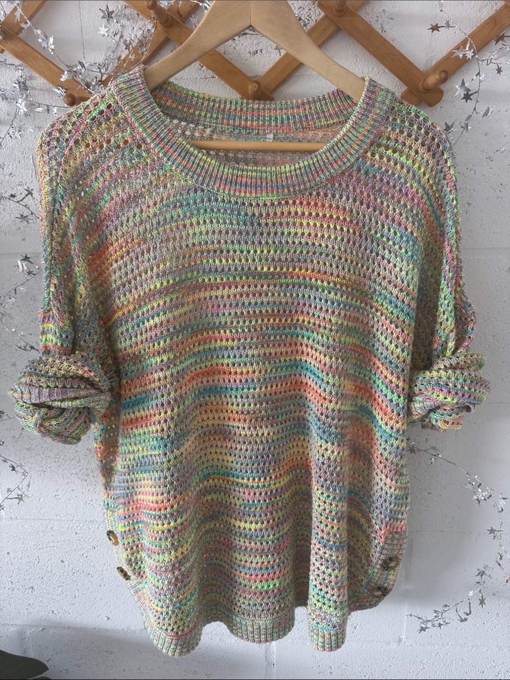 Multicolor Open-Knit Women's Sweater - Pastel Stripes